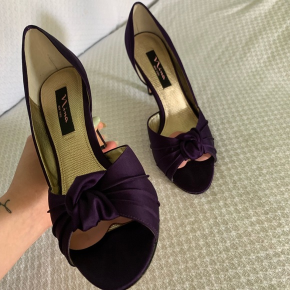 Purple Satin Open Toe Heels - Picture 5 of 12